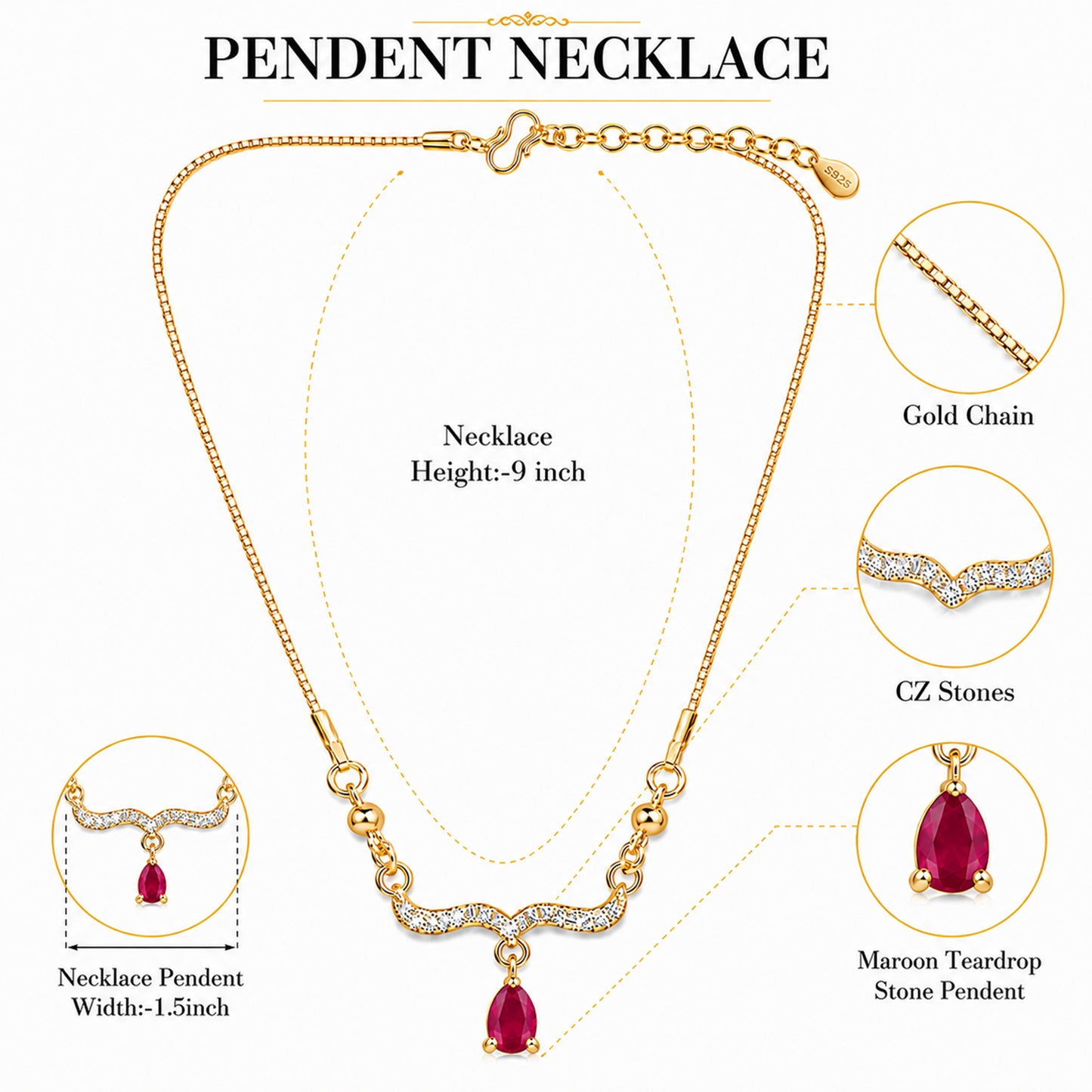 Traditional Gold Plated Pendant Chain with Maroon stone for Womens (SJN_366_M)