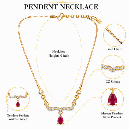 Traditional Gold Plated Pendant Chain with Maroon stone for Womens (SJN_366_M)