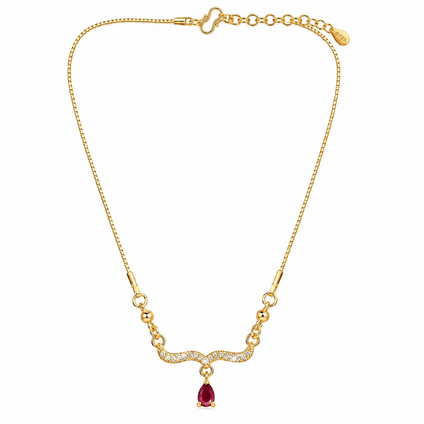 Traditional Gold Plated Pendant Chain with Maroon stone for Womens (SJN_366_M)