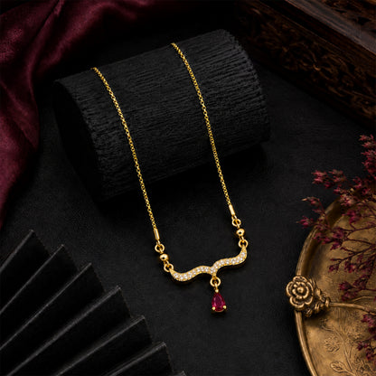 Traditional Gold Plated Pendant Chain with Maroon stone for Womens (SJN_366_M)