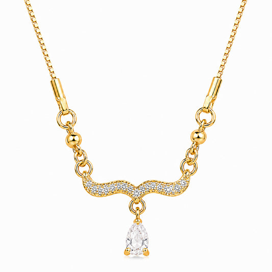 Traditional Gold Plated Pendant Chain with Black stone for Womens (SJN_366_BK)