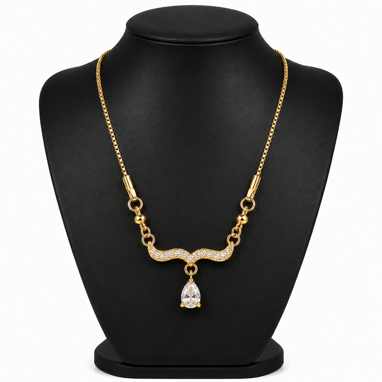 Traditional Gold Plated Pendant Chain with Black stone for Womens (SJN_366_BK)