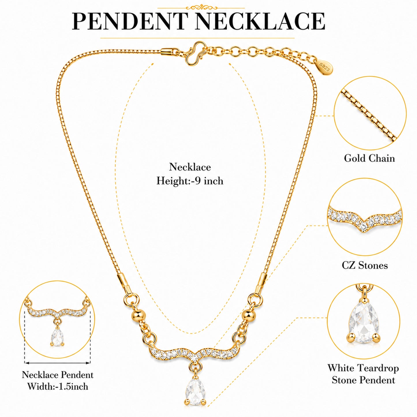Traditional Gold Plated Pendant Chain with Black stone for Womens (SJN_366_BK)