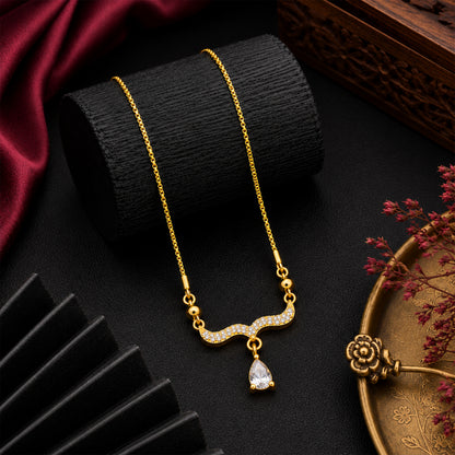 Traditional Gold Plated Pendant Chain with Black stone for Womens (SJN_366_BK)
