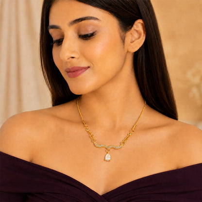 Traditional Gold Plated Pendant Chain with Black stone for Womens (SJN_366_BK)