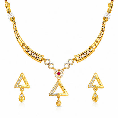 Gold Plated Traditional Indian Kundan,CZ, Pearl Studded Adjustable Dori Necklace with Matching Earrings Jewellery Set for Women (SJN_367_D1)