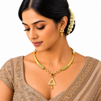 Gold Plated Traditional Indian Kundan,CZ, Pearl Studded Adjustable Dori Necklace with Matching Earrings Jewellery Set for Women (SJN_367_D1)