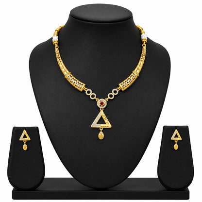 Gold Plated Traditional Indian Kundan,CZ, Pearl Studded Adjustable Dori Necklace with Matching Earrings Jewellery Set for Women (SJN_367_D1)