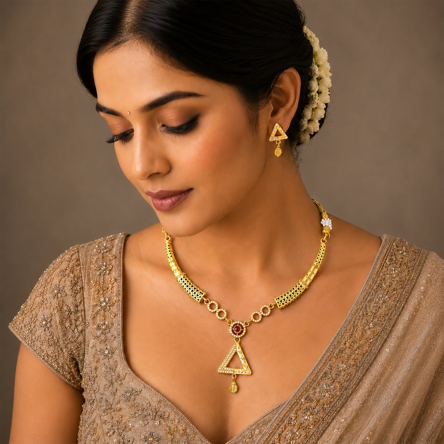 Gold Plated Traditional Indian Kundan,CZ, Pearl Studded Adjustable Dori Necklace with Matching Earrings Jewellery Set for Women (SJN_367_D1)