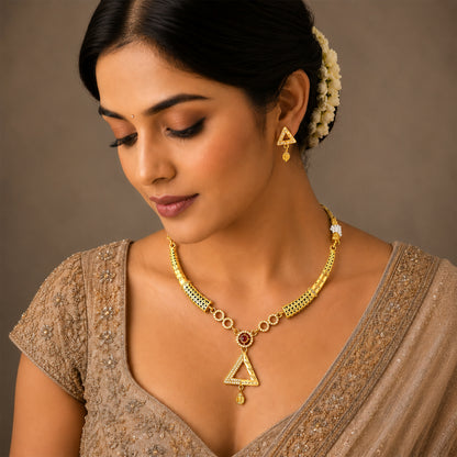Gold Plated Traditional Indian Kundan,CZ, Pearl Studded Adjustable Dori Necklace with Matching Earrings Jewellery Set for Women (SJN_367_D1)