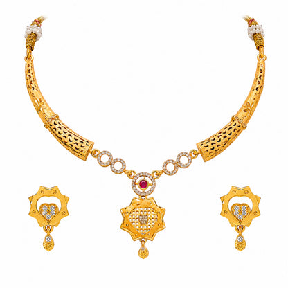 Gold Plated Traditional Indian Kundan,CZ, Pearl Studded Adjustable Dori Necklace with Matching Earrings Jewellery Set for Women (SJN_367_D2)