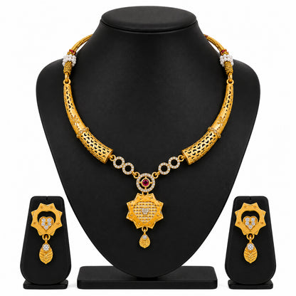 Gold Plated Traditional Indian Kundan,CZ, Pearl Studded Adjustable Dori Necklace with Matching Earrings Jewellery Set for Women (SJN_367_D2)