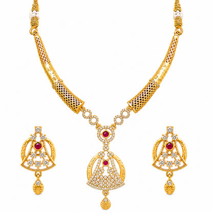 Gold Plated Traditional Indian Kundan,CZ, Pearl Studded Adjustable Dori Necklace with Matching Earrings Jewellery Set for Women (SJN_367_D3)