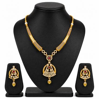 Gold Plated Traditional Indian Kundan,CZ, Pearl Studded Adjustable Dori Necklace with Matching Earrings Jewellery Set for Women (SJN_367_D3)
