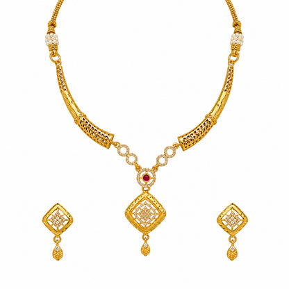 Gold Plated Traditional Indian Kundan,CZ, Pearl Studded Adjustable Dori Necklace with Matching Earrings Jewellery Set for Women (SJN_367_D4)