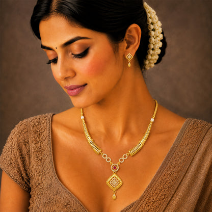 Gold Plated Traditional Indian Kundan,CZ, Pearl Studded Adjustable Dori Necklace with Matching Earrings Jewellery Set for Women (SJN_367_D4)