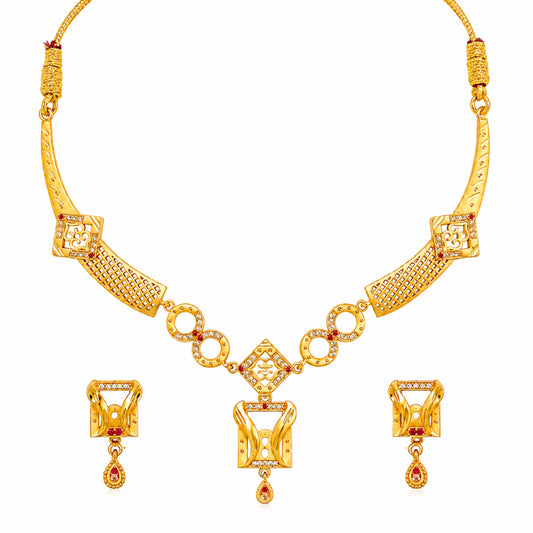 Traditional Indian Matte Gold Plated Indian Kundan,CZ, Pearl Studded Adjustable Dori Necklace with Matching Earrings Jewellery Set for Women (SJN_368_D1)