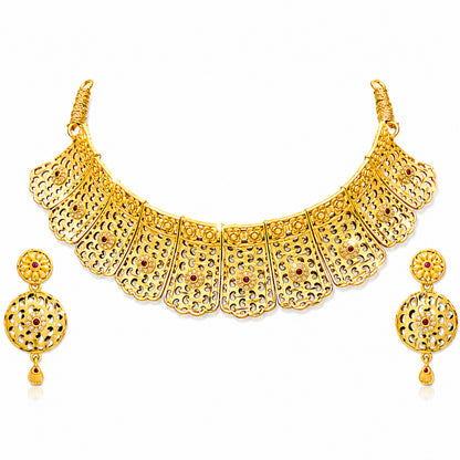 Traditional Indian Gold Plated  Bridal Dulhan Choker Jewellery Set with Earrings For Women (SJN_369)