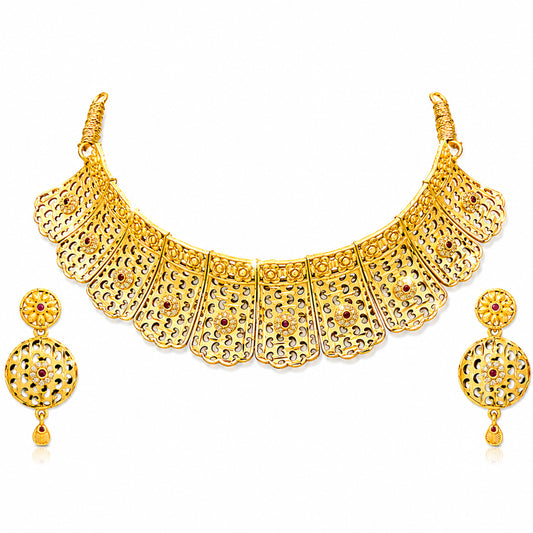Traditional Indian Gold Plated  Bridal Dulhan Choker Jewellery Set with Earrings For Women (SJN_369)