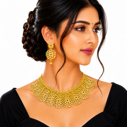 Traditional Indian Gold Plated  Bridal Dulhan Choker Jewellery Set with Earrings For Women (SJN_369)