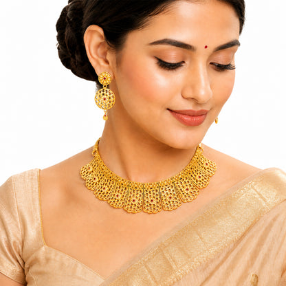Traditional Indian Gold Plated  Bridal Dulhan Choker Jewellery Set with Earrings For Women (SJN_369)