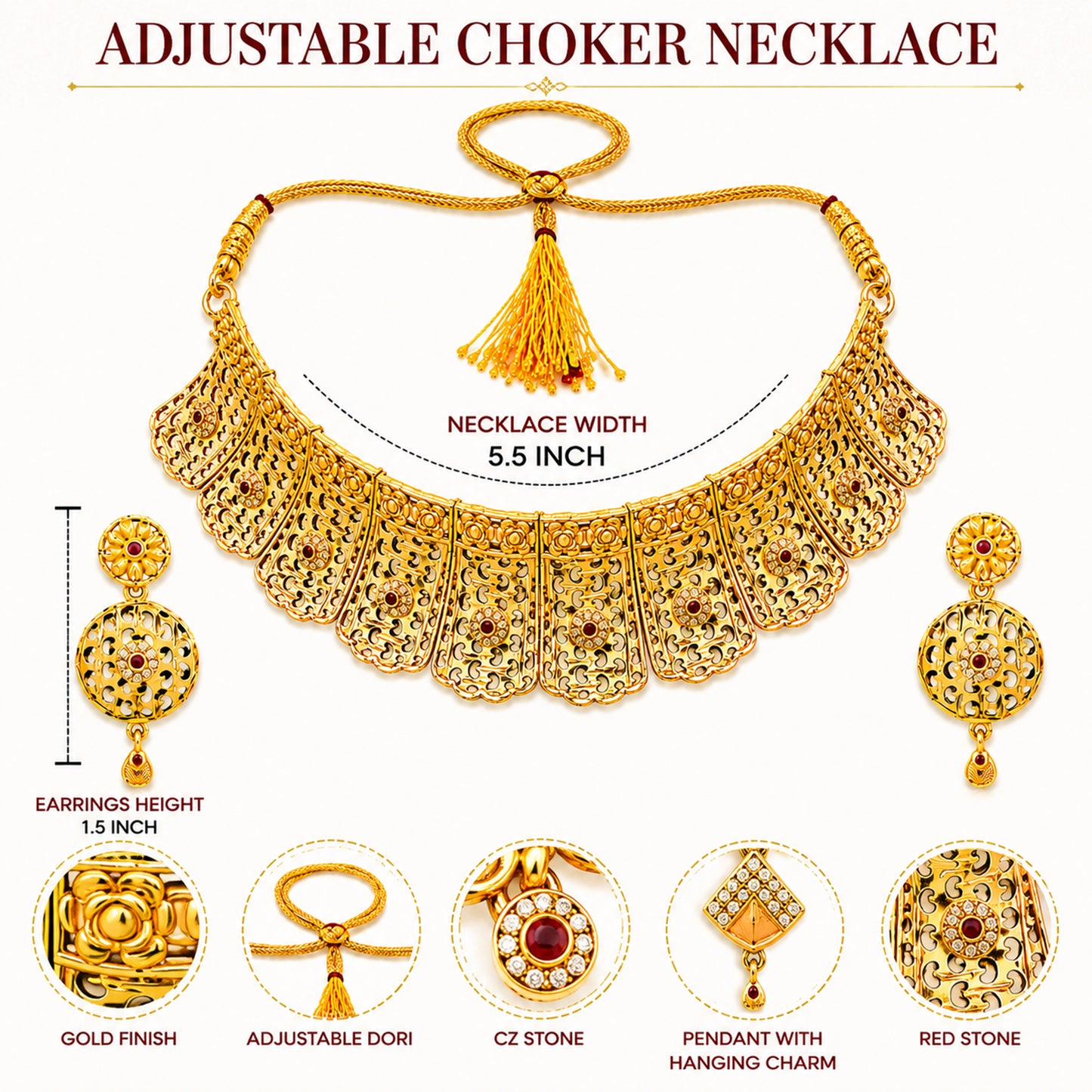 Traditional Indian Gold Plated  Bridal Dulhan Choker Jewellery Set with Earrings For Women (SJN_369)