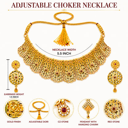 Traditional Indian Gold Plated  Bridal Dulhan Choker Jewellery Set with Earrings For Women (SJN_369)
