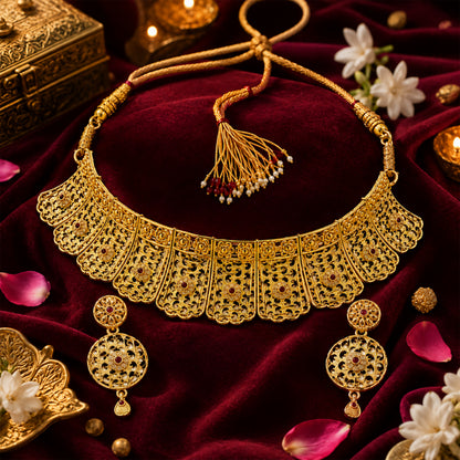 Traditional Indian Gold Plated  Bridal Dulhan Choker Jewellery Set with Earrings For Women (SJN_369)