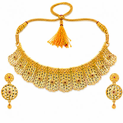 Traditional Indian Gold Plated  Bridal Dulhan Choker Jewellery Set with Earrings For Women (SJN_369)