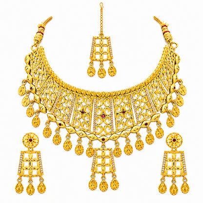 Traditional Indian Gold Plated  Bridal Dulhan Choker Jewellery Set with Earrings For Women (SJN_370)