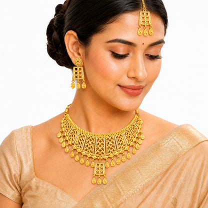 Traditional Indian Gold Plated  Bridal Dulhan Choker Jewellery Set with Earrings For Women (SJN_370)