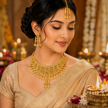 Traditional Indian Gold Plated  Bridal Dulhan Choker Jewellery Set with Earrings For Women (SJN_370)