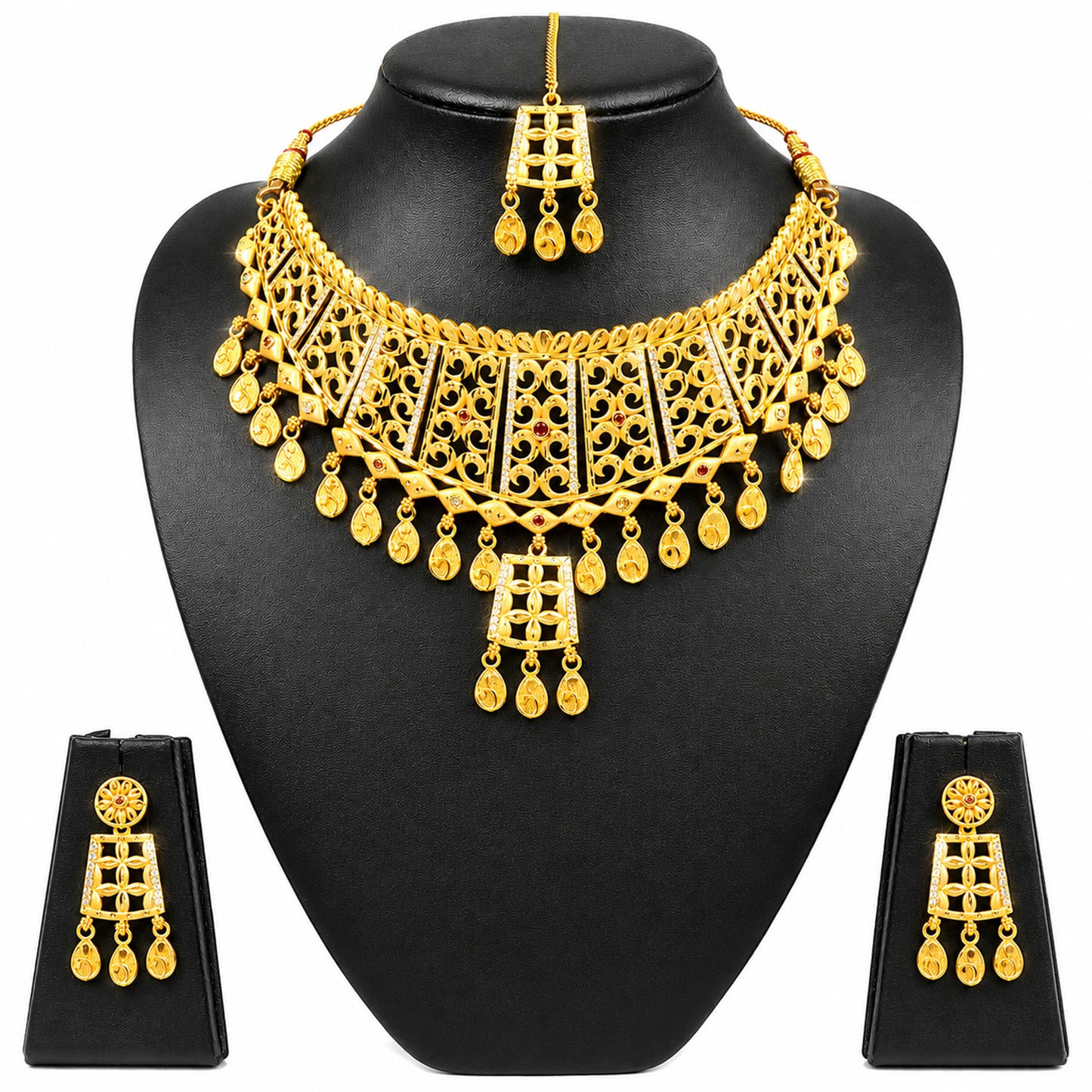 Traditional Indian Gold Plated  Bridal Dulhan Choker Jewellery Set with Earrings For Women (SJN_370)