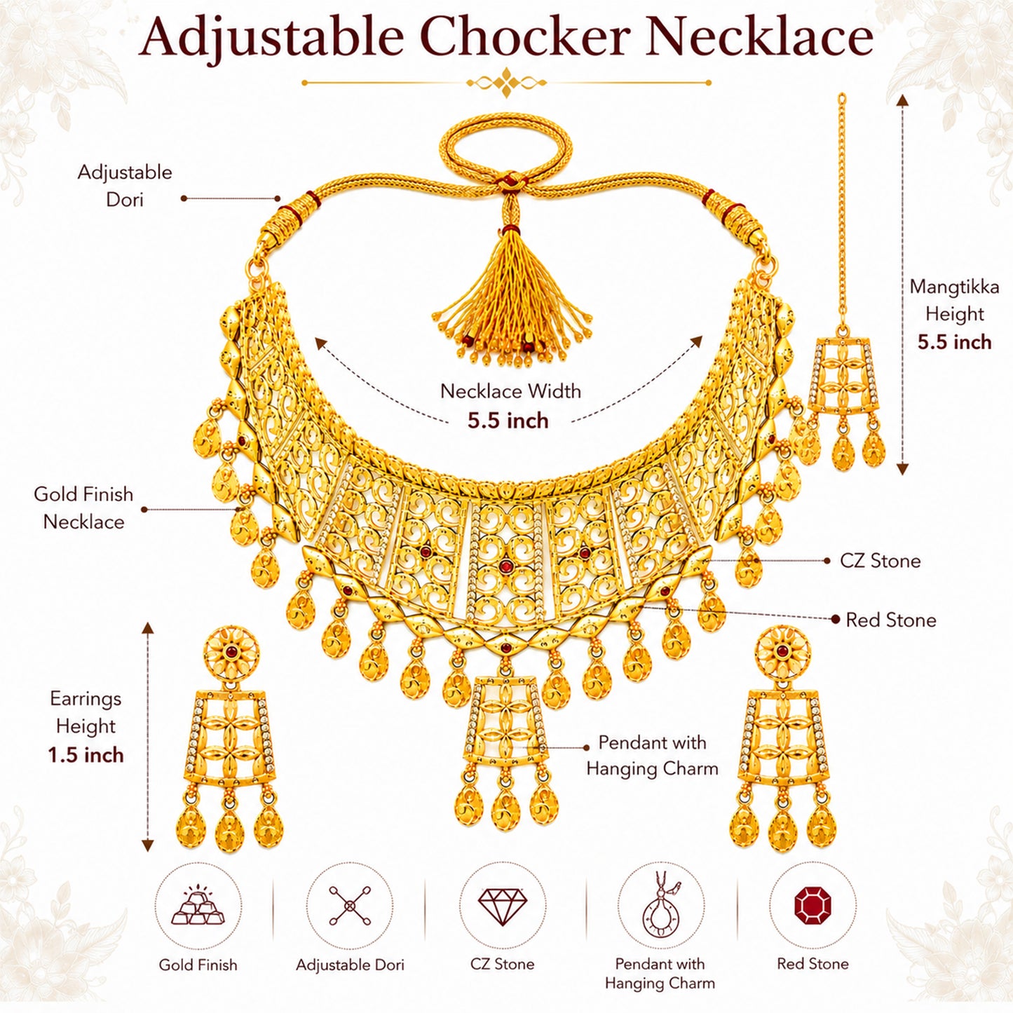 Traditional Indian Gold Plated  Bridal Dulhan Choker Jewellery Set with Earrings For Women (SJN_370)