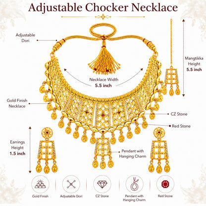 Traditional Indian Gold Plated  Bridal Dulhan Choker Jewellery Set with Earrings For Women (SJN_370)
