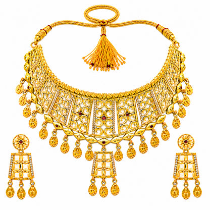 Traditional Indian Gold Plated  Bridal Dulhan Choker Jewellery Set with Earrings For Women (SJN_370)