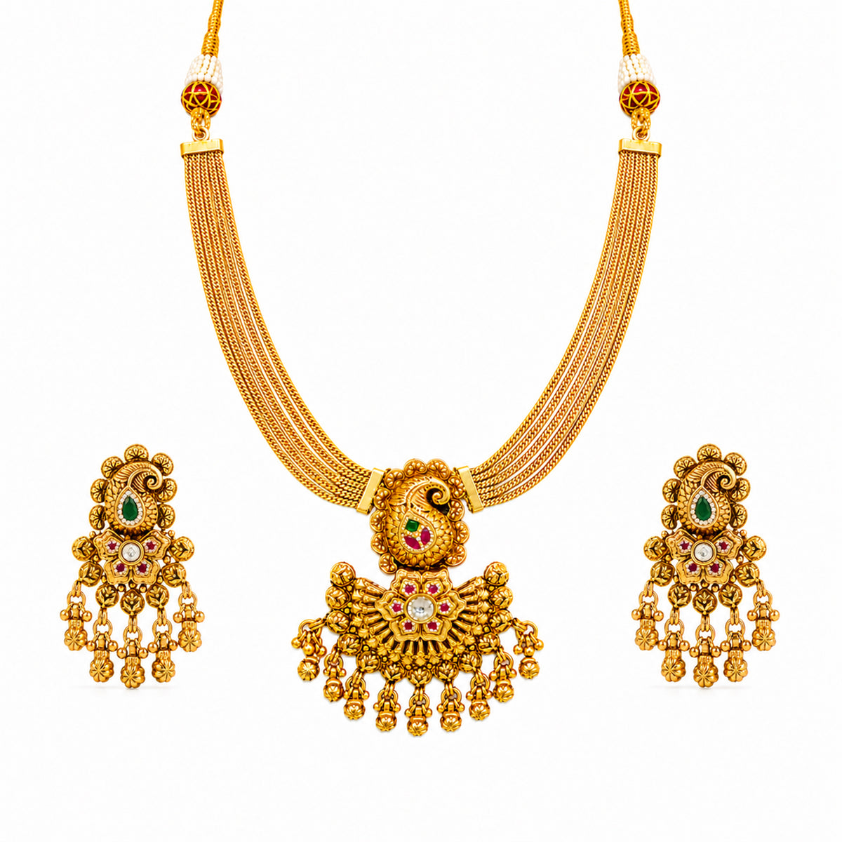 Traditional Indian Gold Plated Adjustable Long Jewellery Set with Earrings For Women (SJN_371)