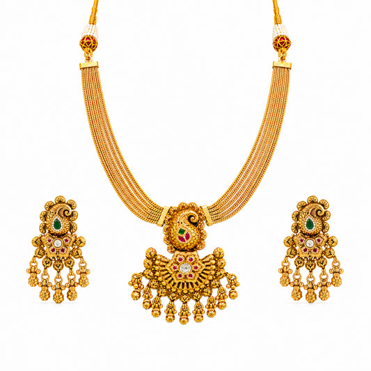 Traditional Indian Gold Plated Adjustable Long Jewellery Set with Earrings For Women (SJN_371)