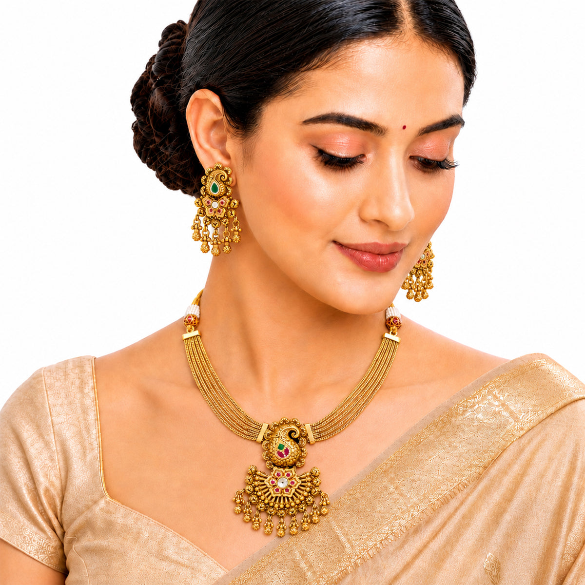 Traditional Indian Gold Plated Adjustable Long Jewellery Set with Earrings For Women (SJN_371)