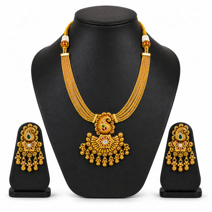 Traditional Indian Gold Plated Adjustable Long Jewellery Set with Earrings For Women (SJN_371)