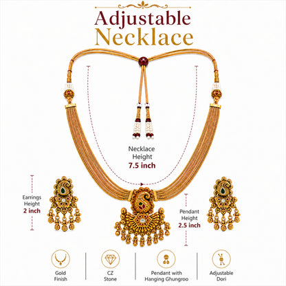 Traditional Indian Gold Plated Adjustable Long Jewellery Set with Earrings For Women (SJN_371)