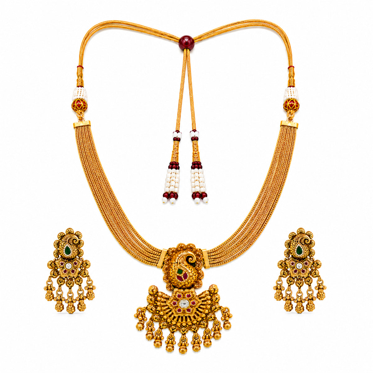 Traditional Indian Gold Plated Adjustable Long Jewellery Set with Earrings For Women (SJN_371)