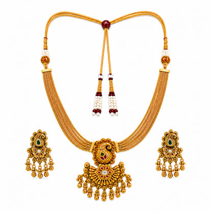 Traditional Indian Gold Plated Adjustable Long Jewellery Set with Earrings For Women (SJN_371)