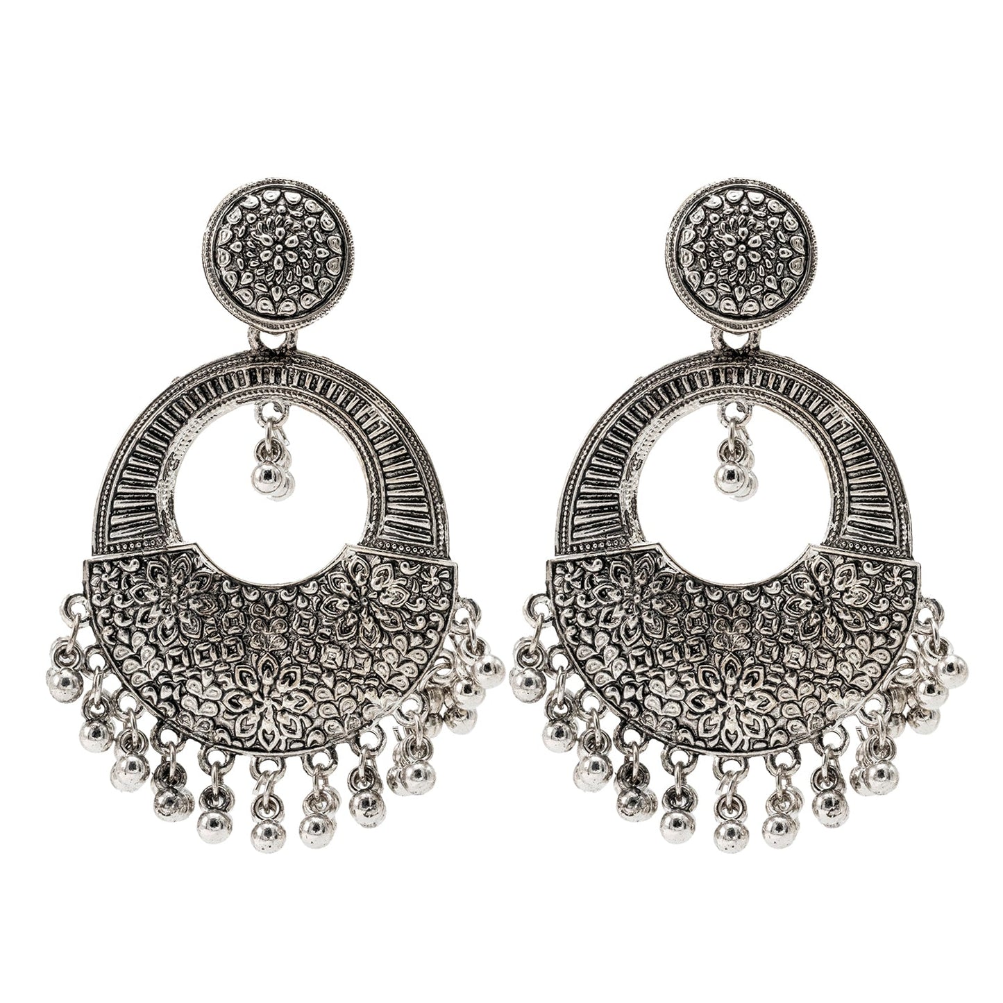 Antique Silver Oxidized Stylish Designer Afghani Oxidised Chandbali Earrings for Women (SJ_1610_S)