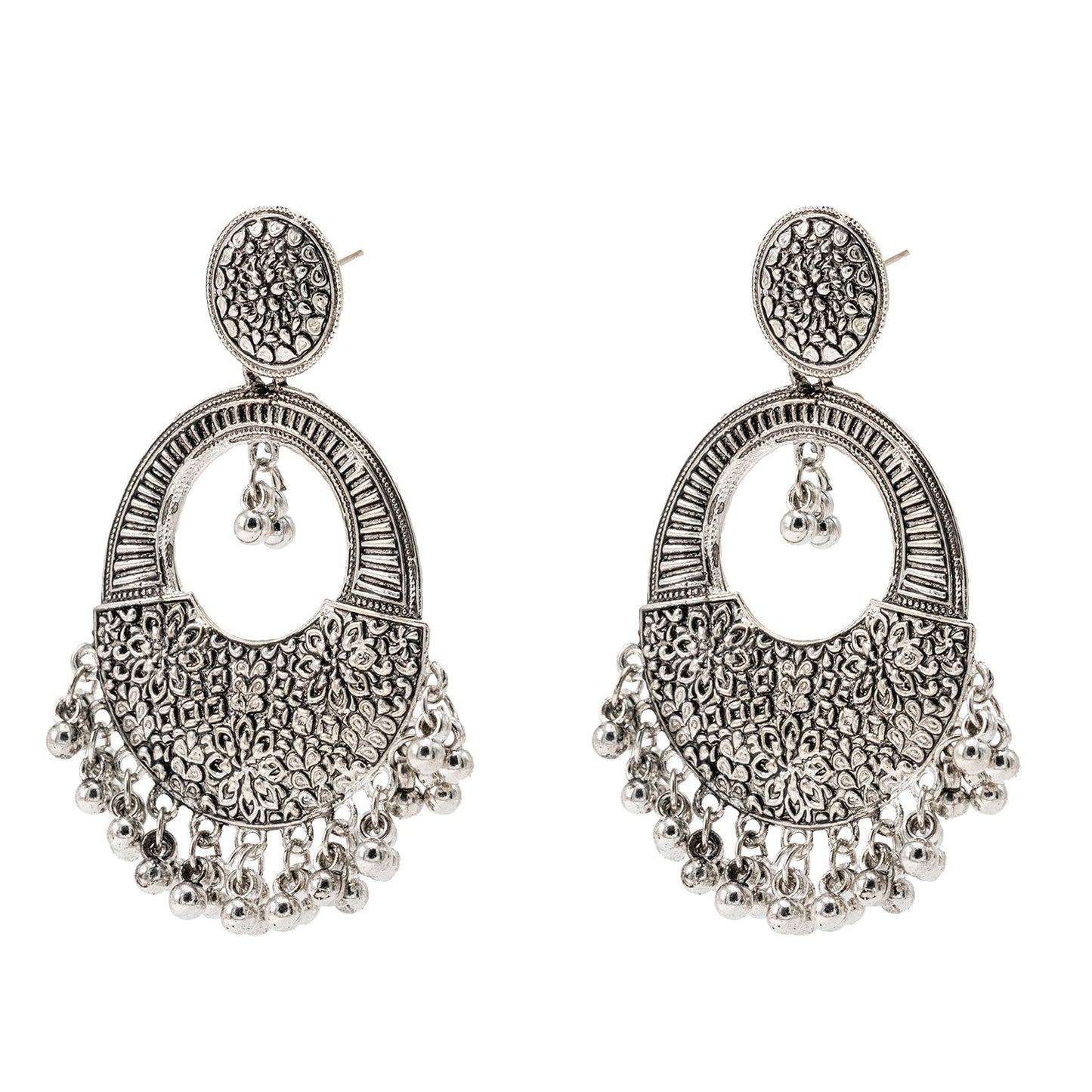 Antique Silver Oxidized Stylish Designer Afghani Oxidised Chandbali Earrings for Women (SJ_1610_S)