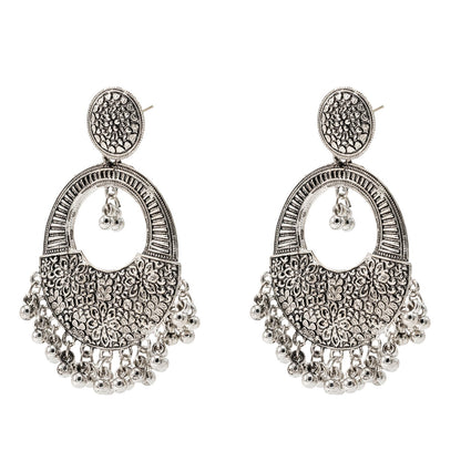 Antique Silver Oxidized Stylish Designer Afghani Oxidised Chandbali Earrings for Women (SJ_1610_S)