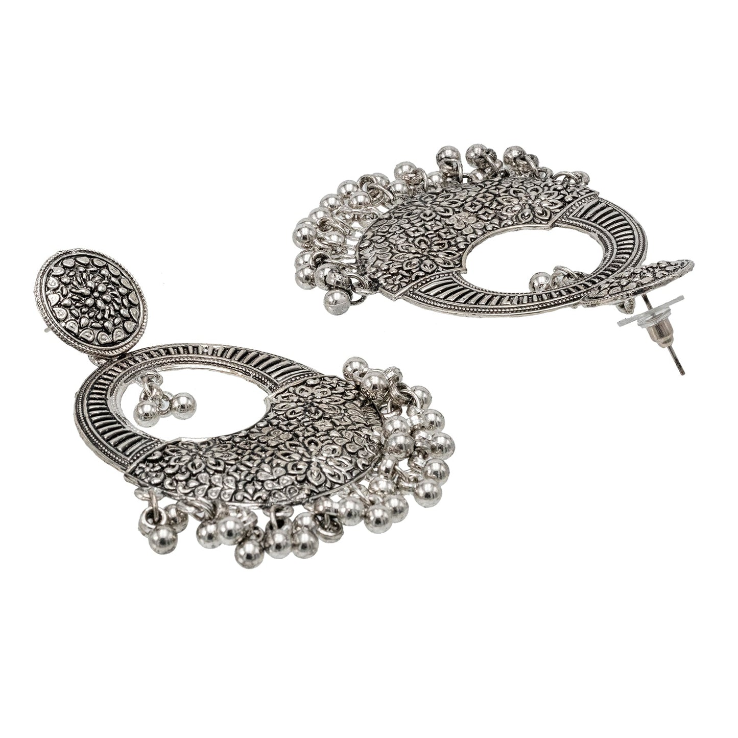 Antique Silver Oxidized Stylish Designer Afghani Oxidised Chandbali Earrings for Women (SJ_1610_S)