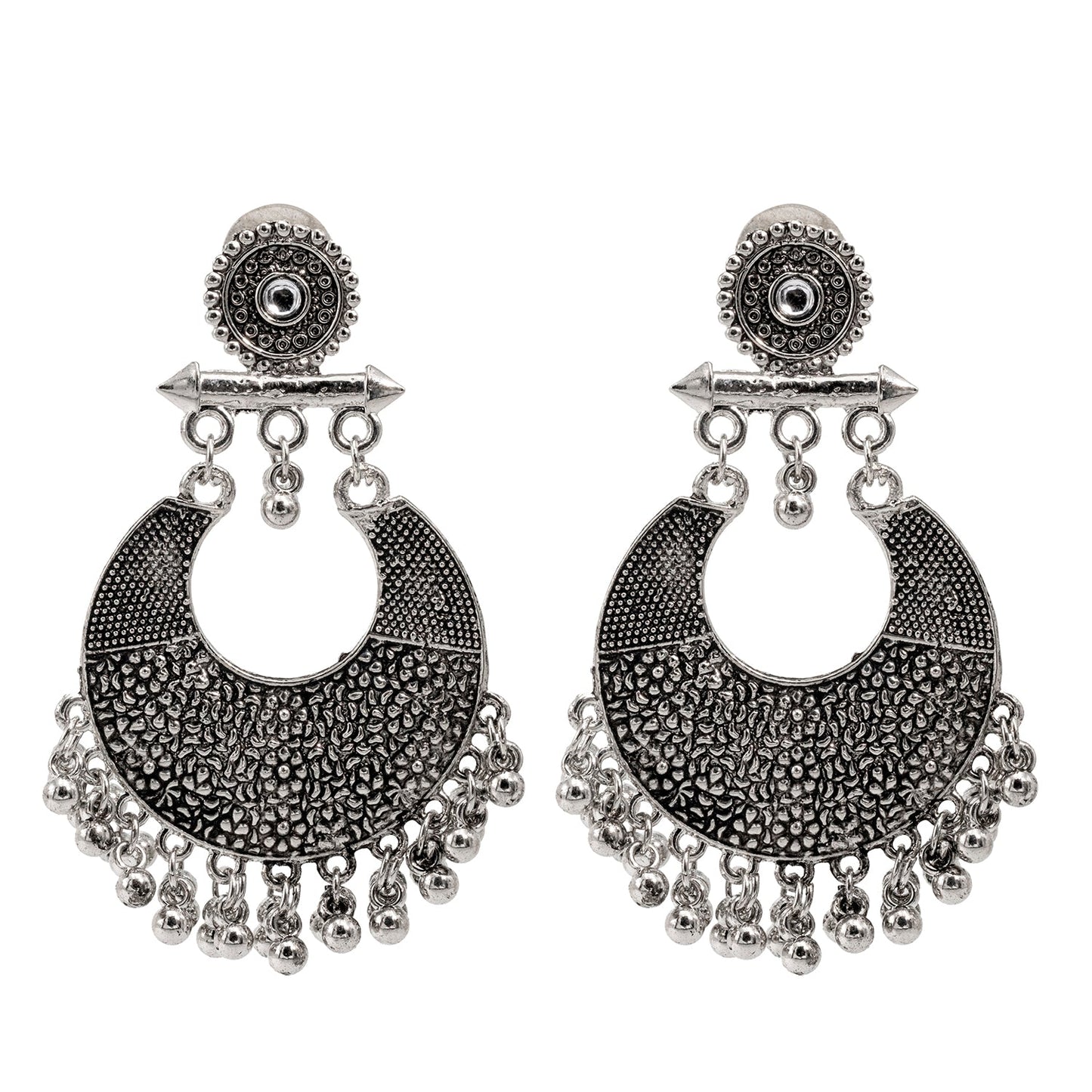 Antique German Silver Designer and Stylish Afghani Oxidised Chandbali Jhumka Dangle Drop Earrings for Women (SJ_1684_S)