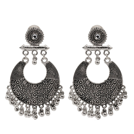 Antique German Silver Designer and Stylish Afghani Oxidised Chandbali Jhumka Dangle Drop Earrings for Women (SJ_1684_S)