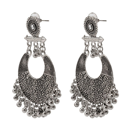 Antique German Silver Designer and Stylish Afghani Oxidised Chandbali Jhumka Dangle Drop Earrings for Women (SJ_1684_S)